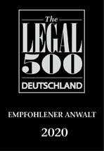 Empfohlender Anwalt, Legal500 Deutschland 2020