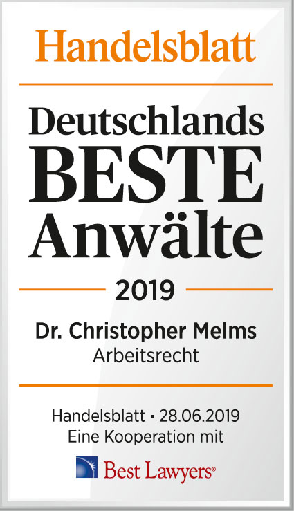Christopher Melms, Als Bester Anwalt Deutschlands empfohlen durch Handelsblatt und Best Lawyer 2019