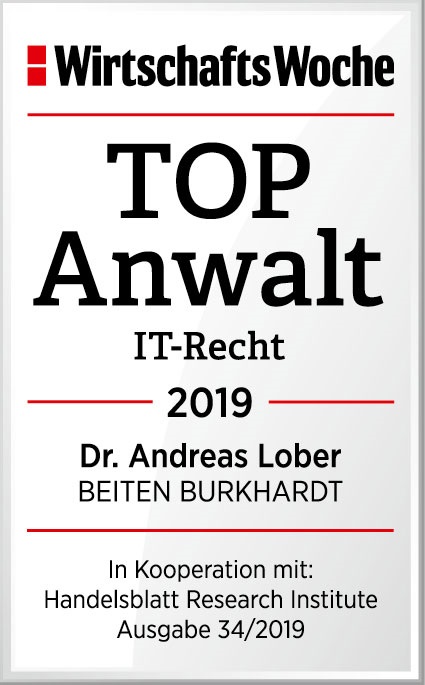 TOP Anwalt 2019, Dr. Andreas Lober, IT Recht, Wirtschaftswoche